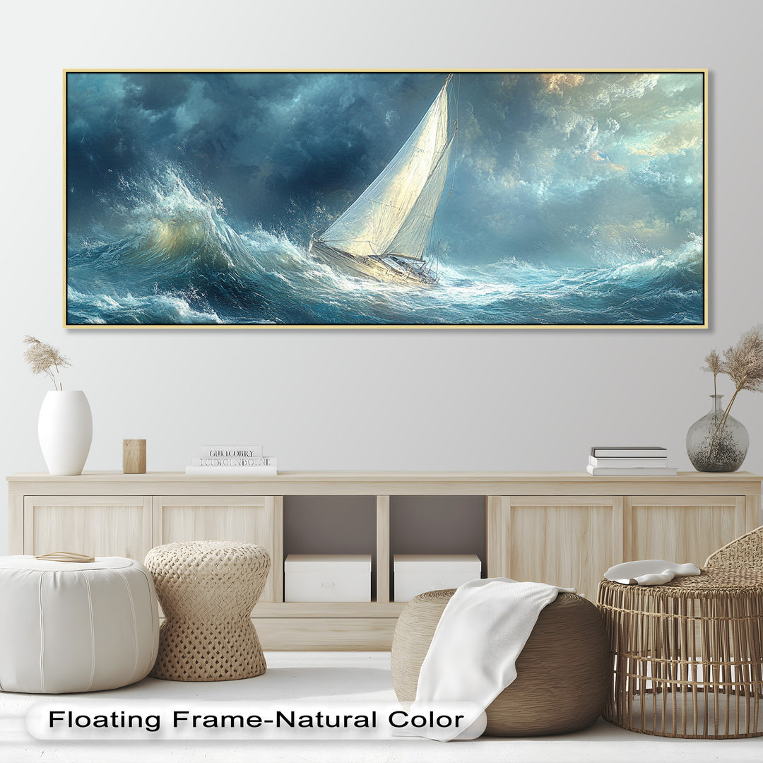 Into the Surge – Sailboat Battling Ocean Waves Oil Painting
