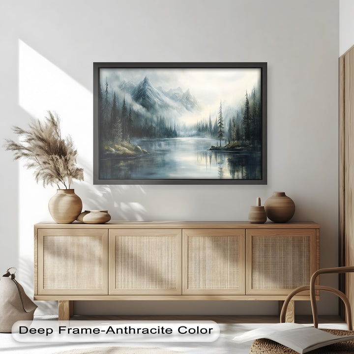Expressive brushstrokes and a moody color palette bring depth and dimension to this stunning artwork, evoking the peaceful solitude of a hidden wilderness retreat.