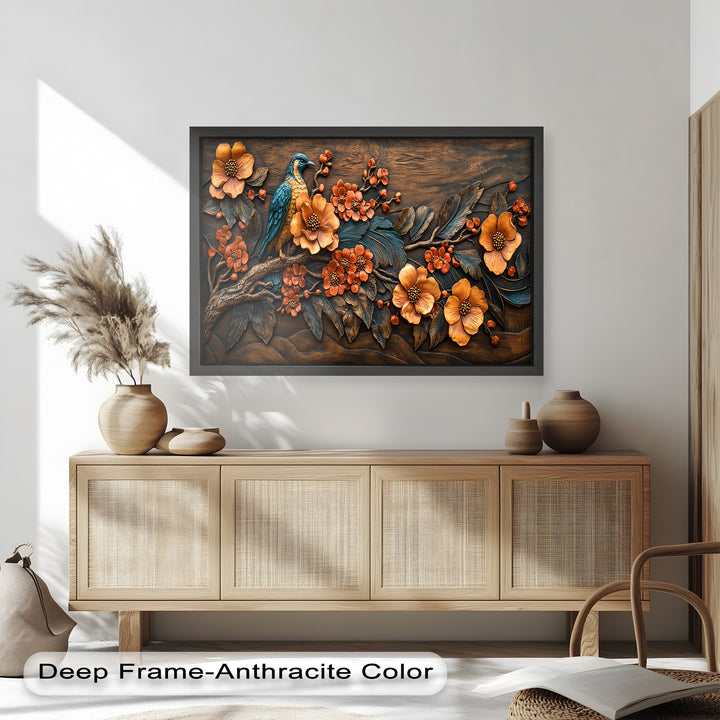 Flowers & Bird – Framed Oil Painting