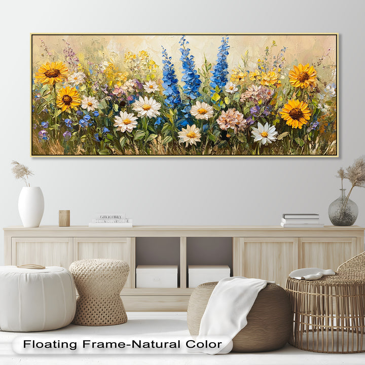Bunte Wildblumenwiese Wandkunst – Blumenölgemälde