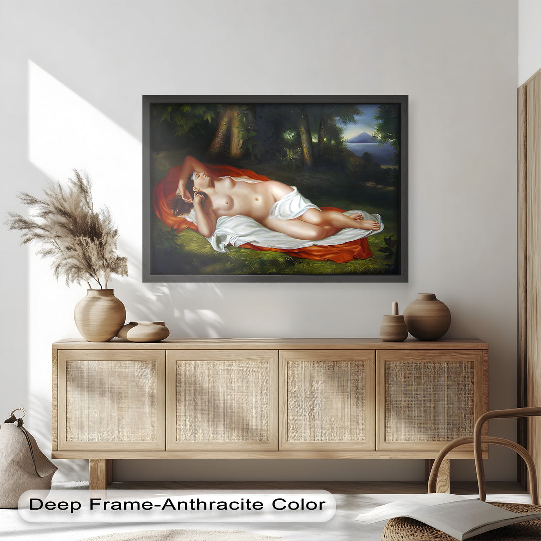 Goddess of the Grove – Renaissance Nude Reclining in Nature Oil Painting