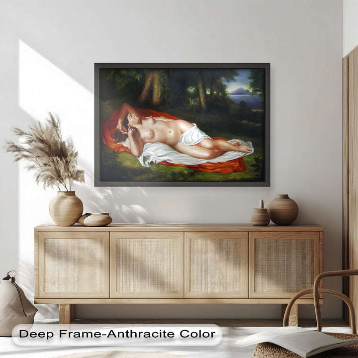 Goddess of the Grove – Renaissance Nude Reclining in Nature Oil Painting