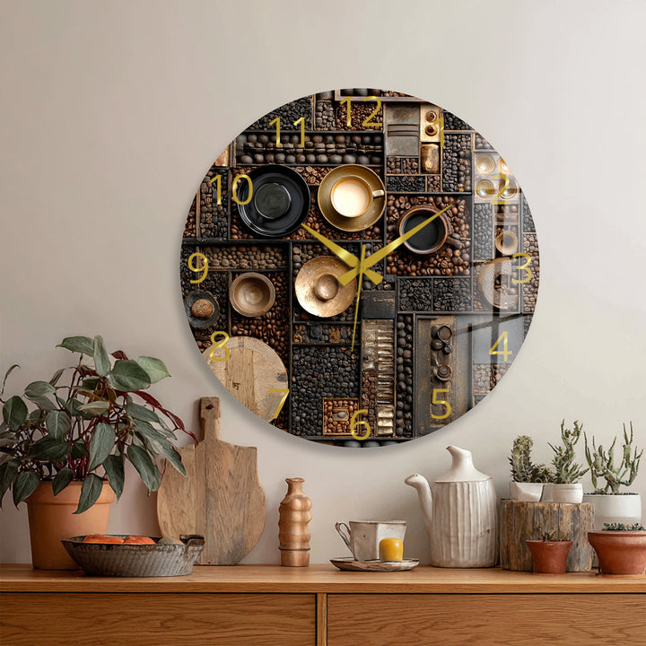 Kaffeebohnen-Glas-Wanduhr – rustikale Kaffee-Bar-Dekoration