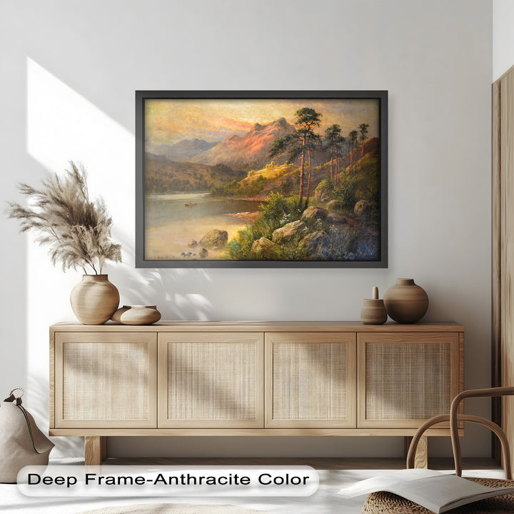 Goldene Gipfel bei Sonnenuntergang – Vintage-Ölgemälde