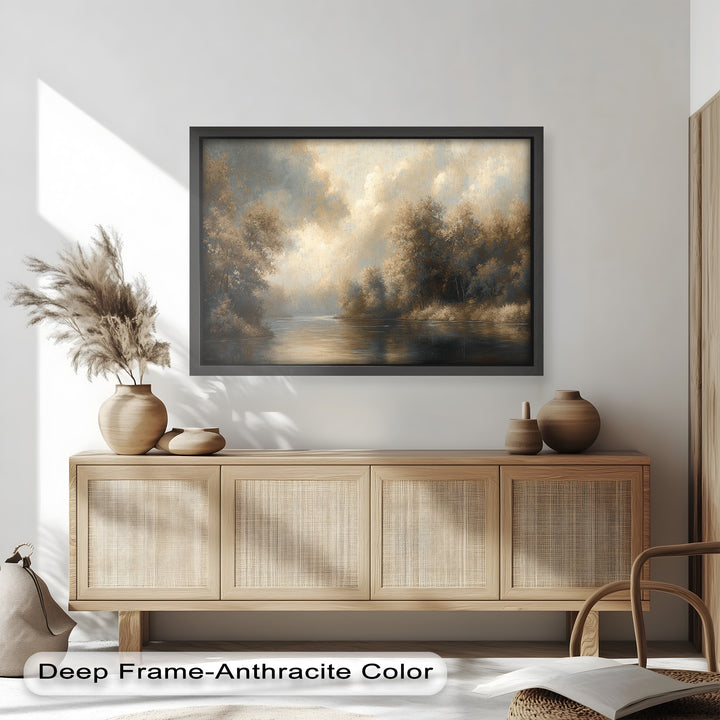 Serene River Landscape Wall Art – Modern Oil Painting