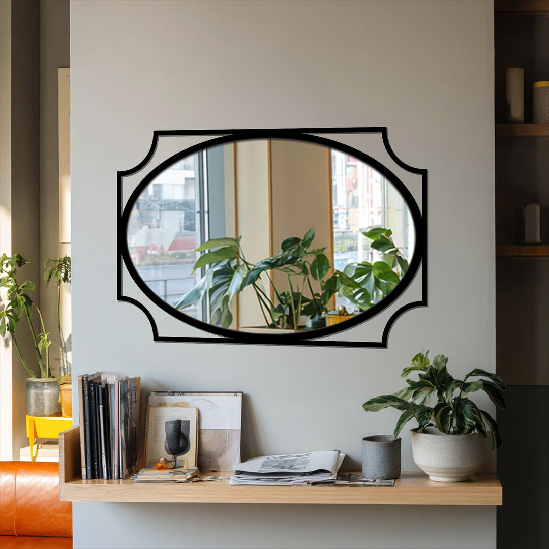 Light and shadow play across this minimalist oval floor mirror, highlighting the refined curved frame as a striking piece of mirror for wall decor.