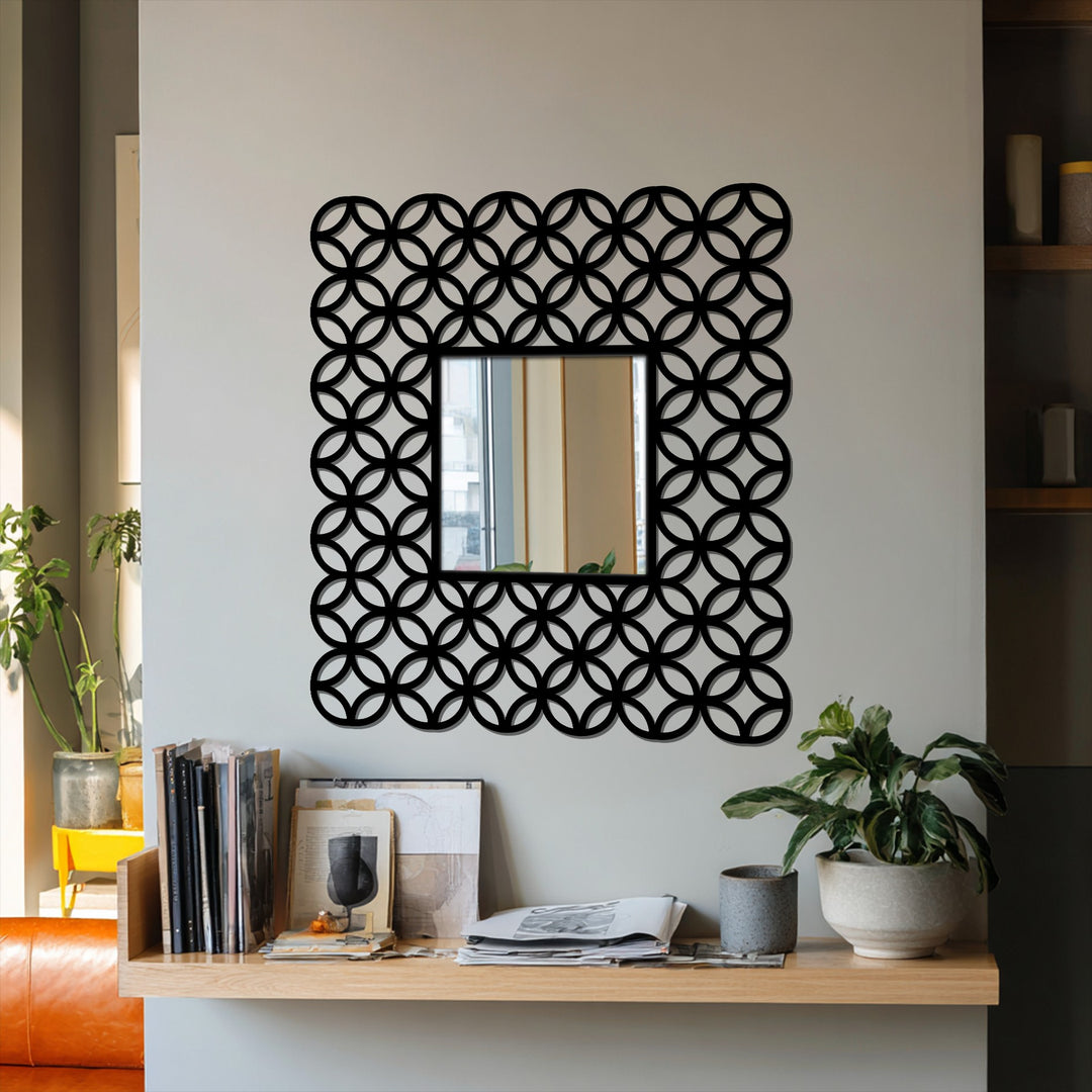 Showcasing the abstract quality of a square floor modern mirror, the interlocking ring decoration wall art pattern provides a captivating, geometric-inspired aesthetic.