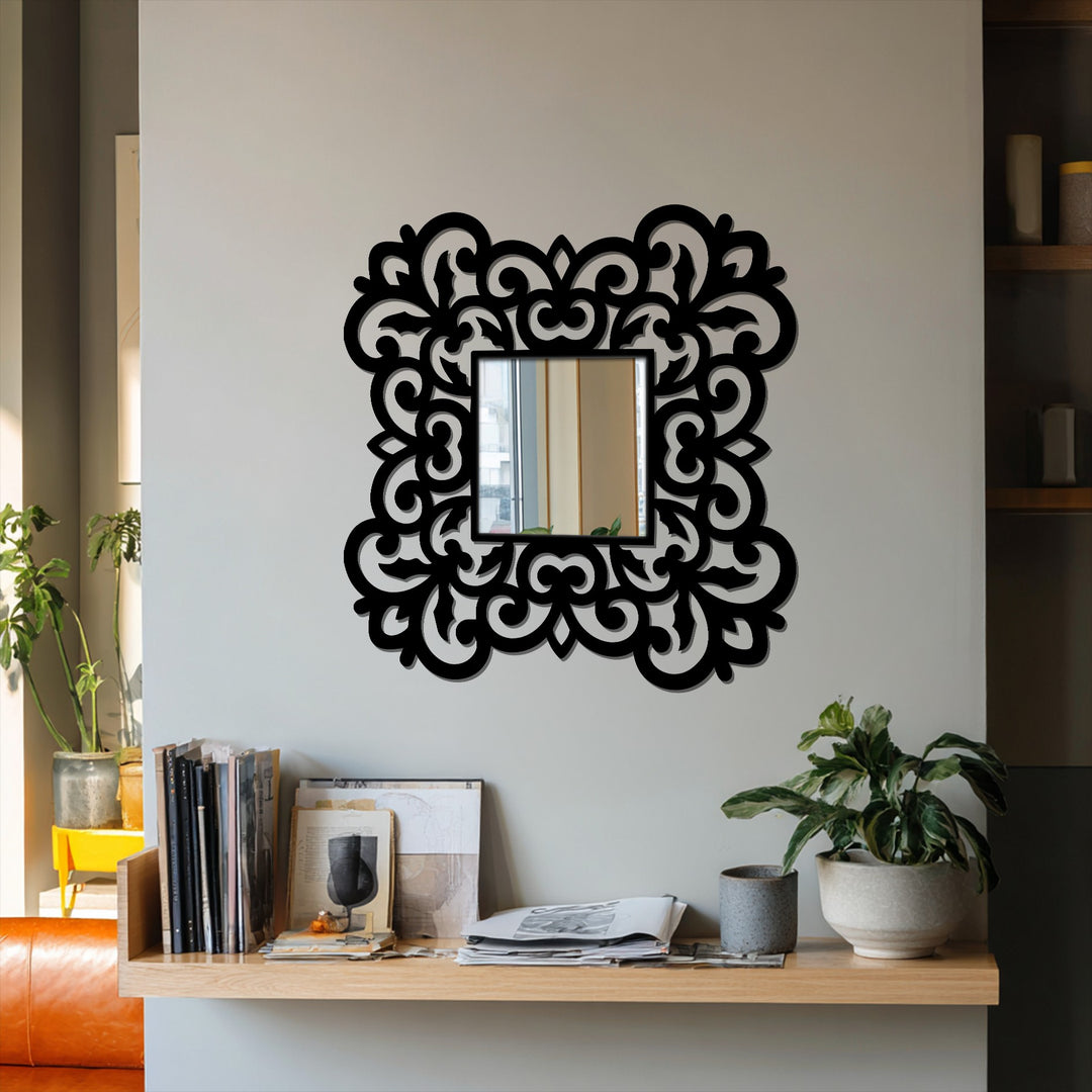The tranquil mood is captured in this ornate floral scroll frame square floor mirror, a modern mirror with decorative metal art enhancing its intricate details.