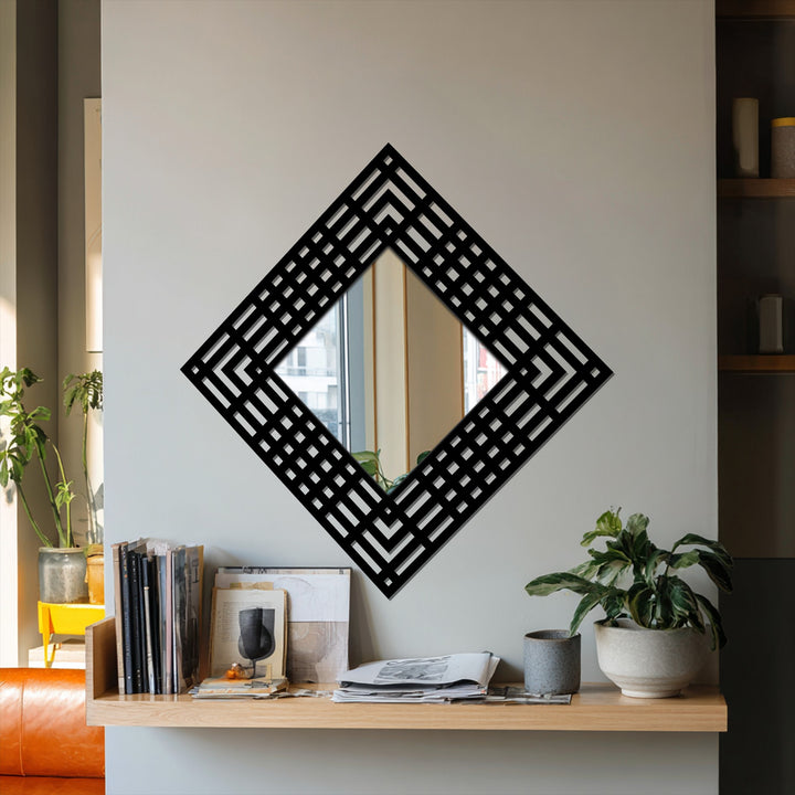 The realistic detail of this layered grid diamond frame floor mirror accentuates its modern geometric pattern, a striking mirror for wall decor reflecting a bright, stylish space.