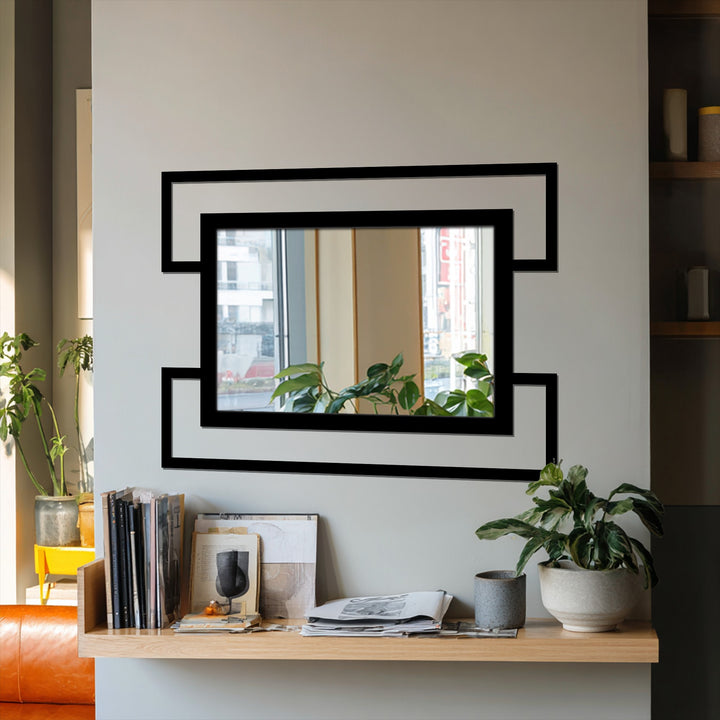 black geometric wall mirror decor