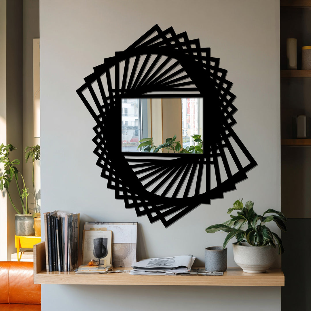 Spiral Fan Metal Floor Mirror – Geometric Rotating Frame Design