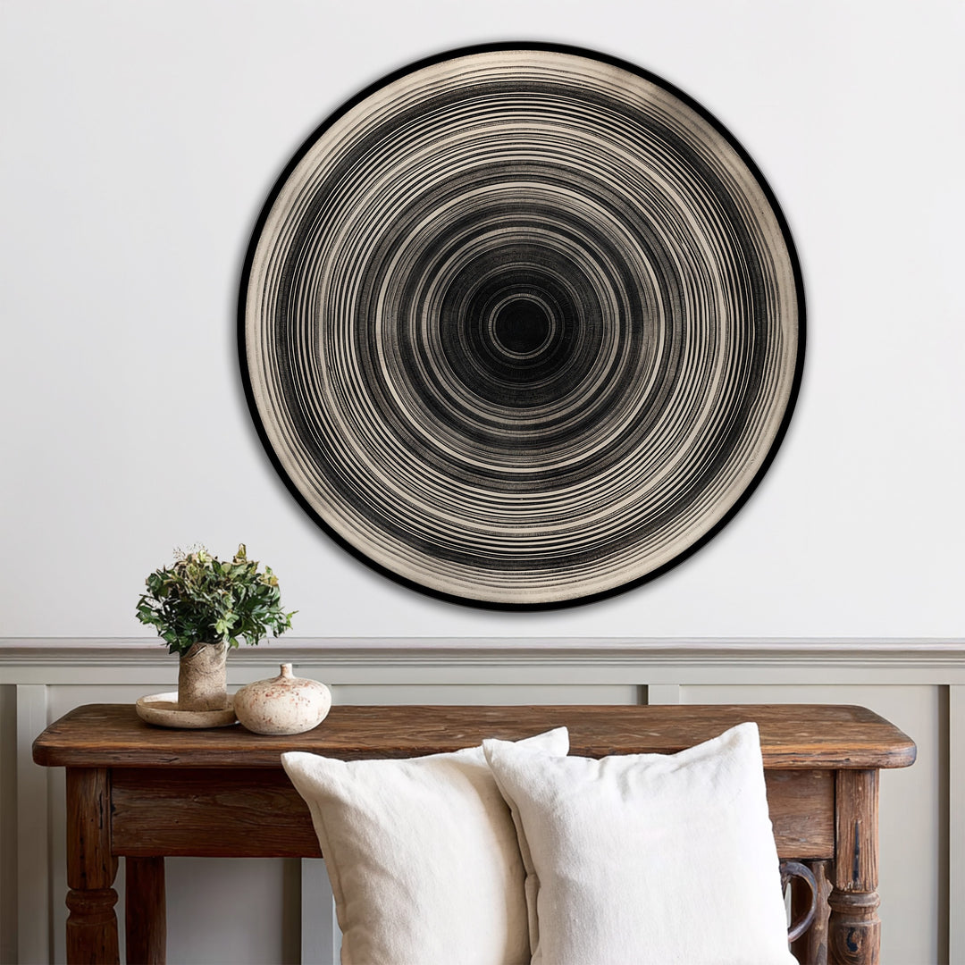 Pulso monocromático: minimalista circular de madera Cuadro al óleo Arte de pared