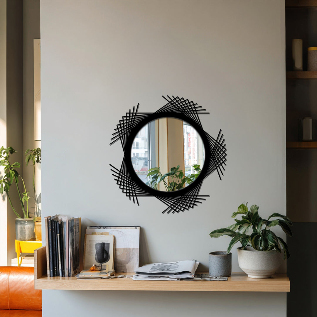 Intersecting Line Round Decorative Wall Mirror – Modern Geometric Mirror Wall Decor
