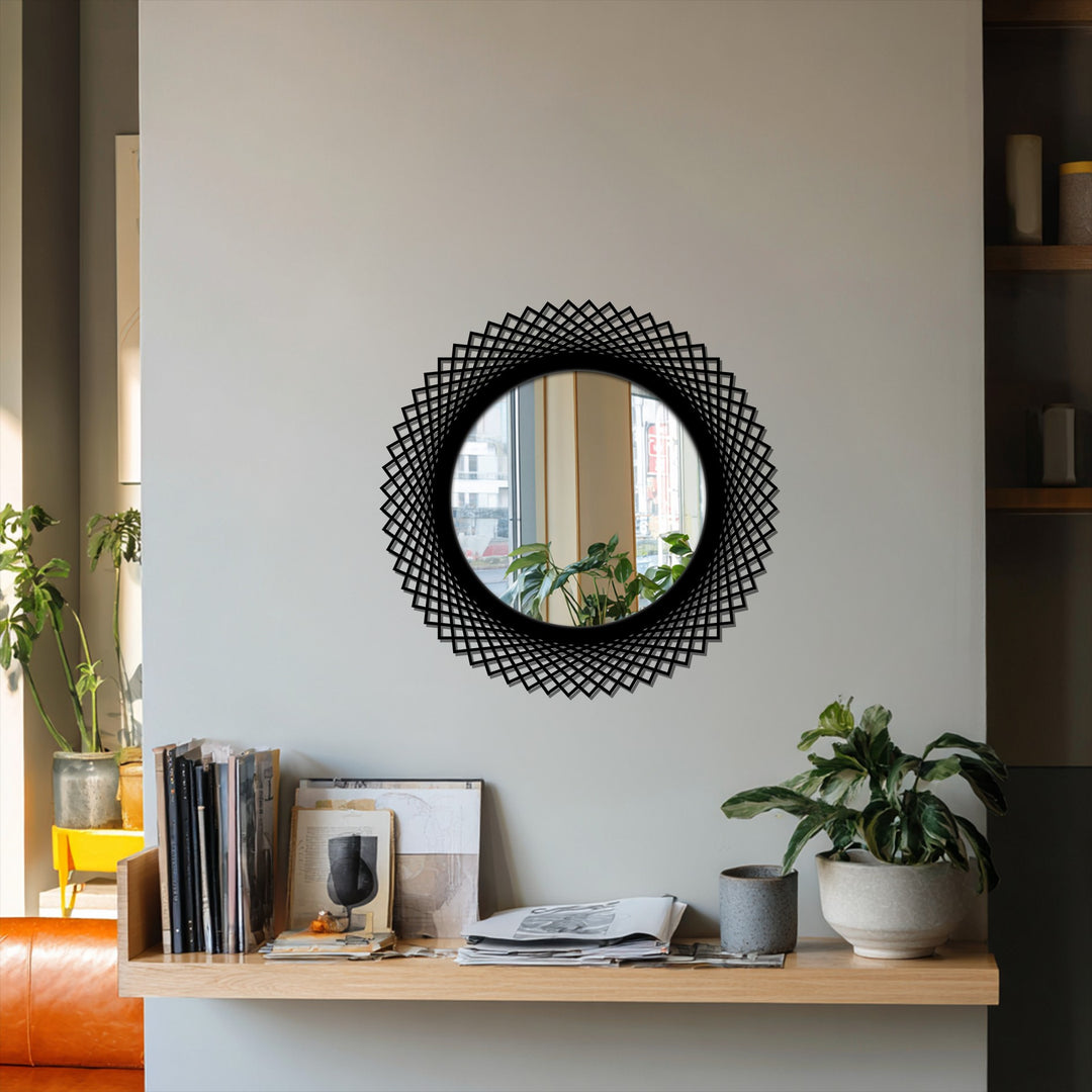 Circular mirror with diamond lattice frame