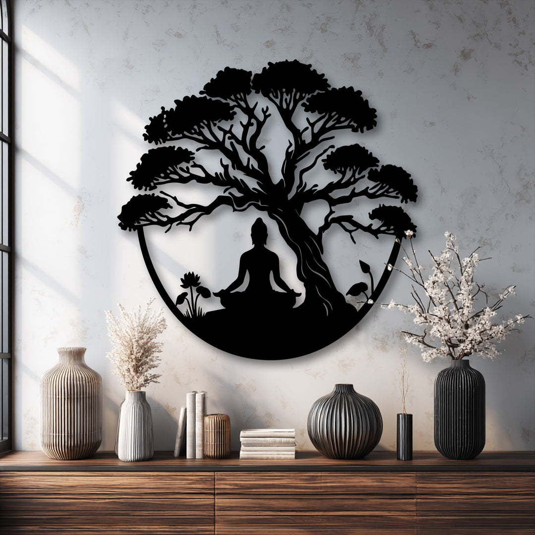 Meditation Tree Metal Wall Art – Zen Yoga Decor