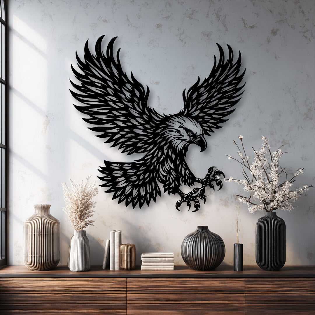 The visual rhythm of the majestic eagle flight metal wall art creates a dynamic and powerful decoration wall art display.