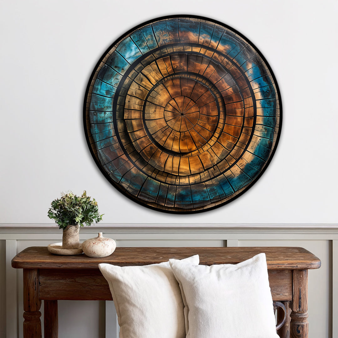 Copper Spiral Abstract Round Oil Painting on Wood