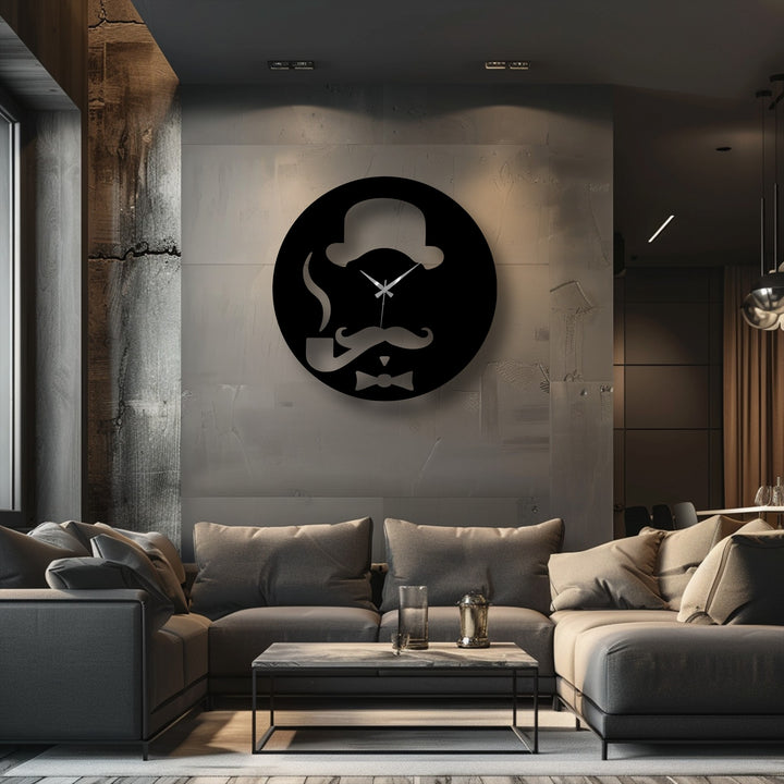 High color contrast emphasizes the sleek black Vintage Gentleman Metal Wall Clock against the light wall, creating eye-catching decoration wall art.