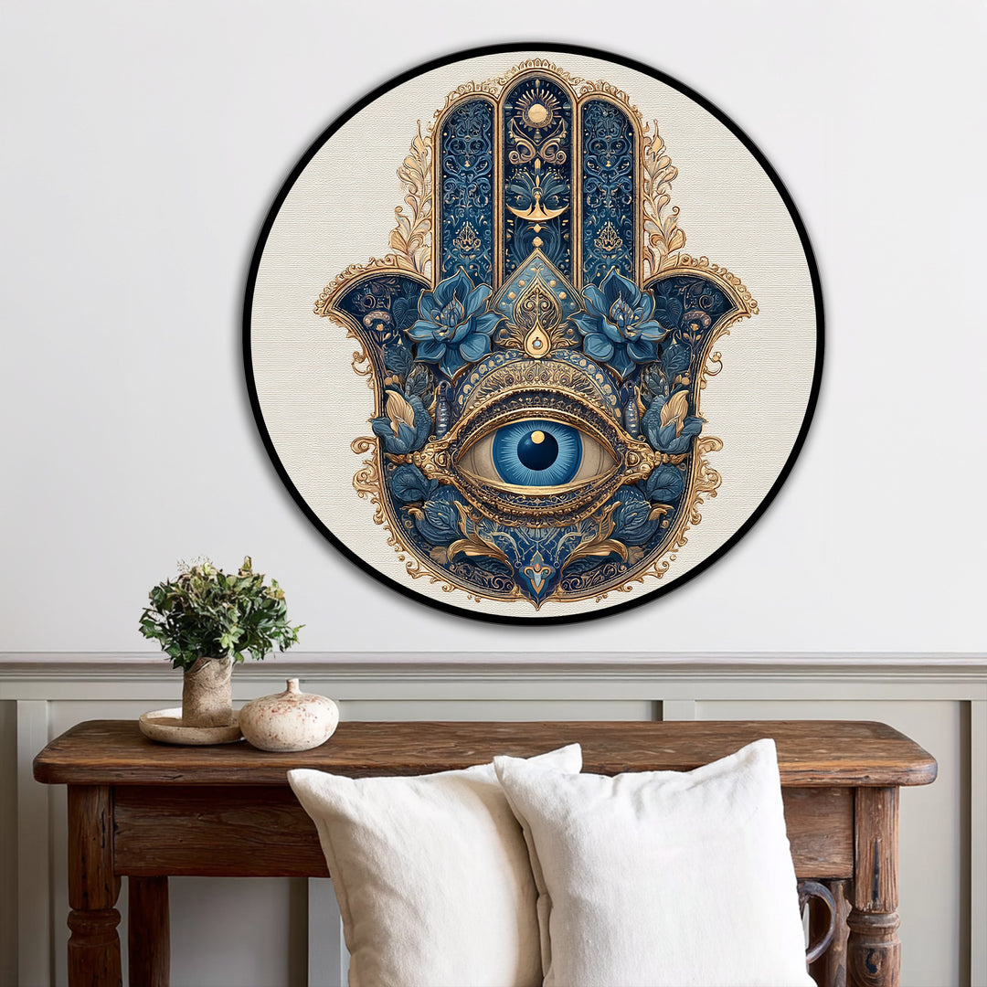 Visione Reale di Hamsa – Rotondo Spirituale Ornato Quadro a Olio