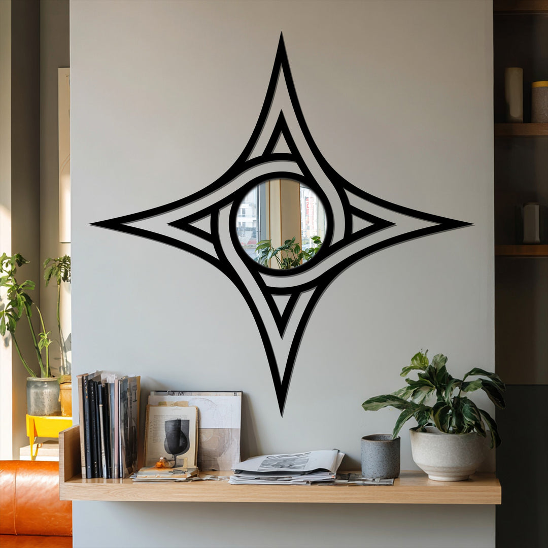 With warm color temperatures, the star frame floor mirror casts a soft glow, enhancing the interior's metal wall decor and adding a touch of elegance.