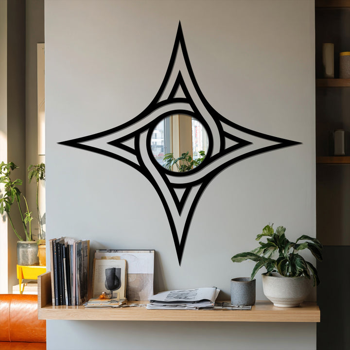 With warm color temperatures, the star frame floor mirror casts a soft glow, enhancing the interior's metal wall decor and adding a touch of elegance.