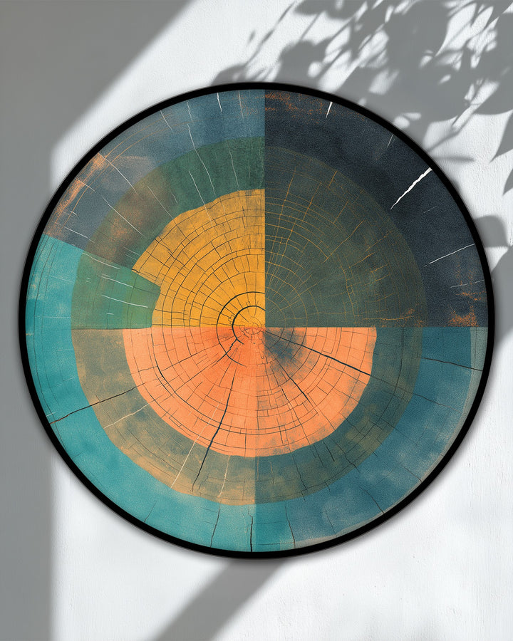 Featuring an abstract quality, this round canvas print creates a mesmerizing geometric design, transforming this modern rustic wall art into a stunning hanging canvas.