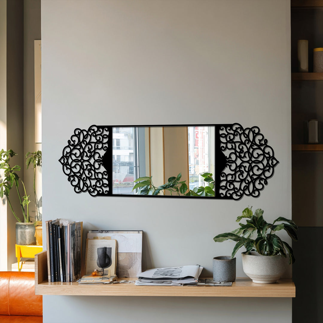 Swirling black arabesque arches in this decoration wall art mirror suggest an active energy that enhances the modern mirror's reflective quality.