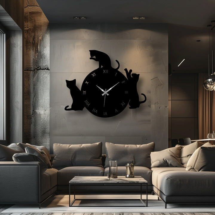 Displaying the abstract quality, the cat silhouette metal wall clock features a whimsical composition of feline forms, transforming timekeeping into decoration wall art.