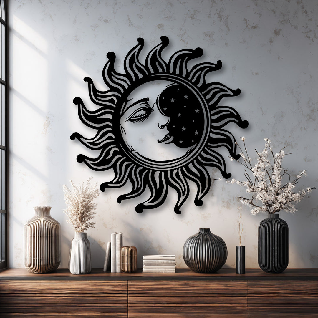 Sun and Moon Metal Wall Art – Celestial Face Design