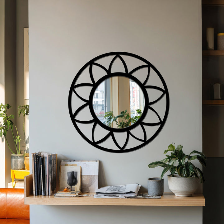 The realistic detail of this petal-framed mirror showcases the beauty of decorating with wall mirrors as a stylish accent piece to elevate your space.
