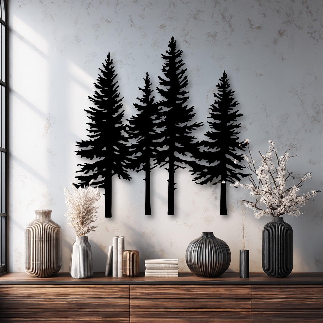 Pine Forest Silhouette Metal Wall Art – Nature Landscape Decor