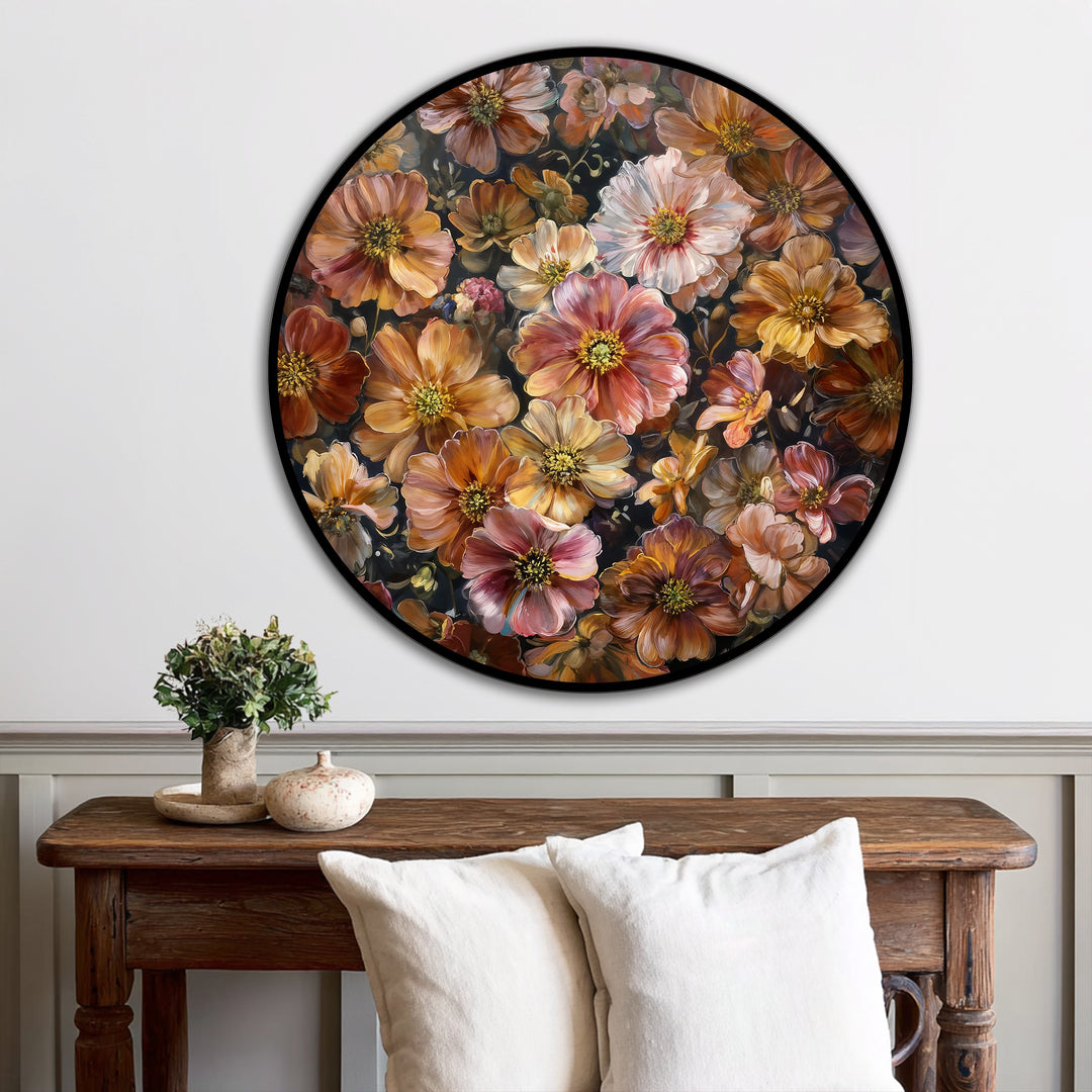Autumn Bloom Symphony – Floral Round Oil Painting