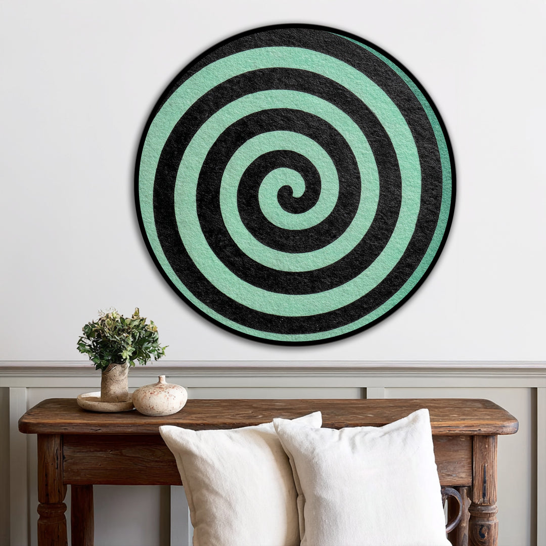 Espiral negra minimalista sobre fondo menta: círculo abstracto moderno Cuadro al óleo