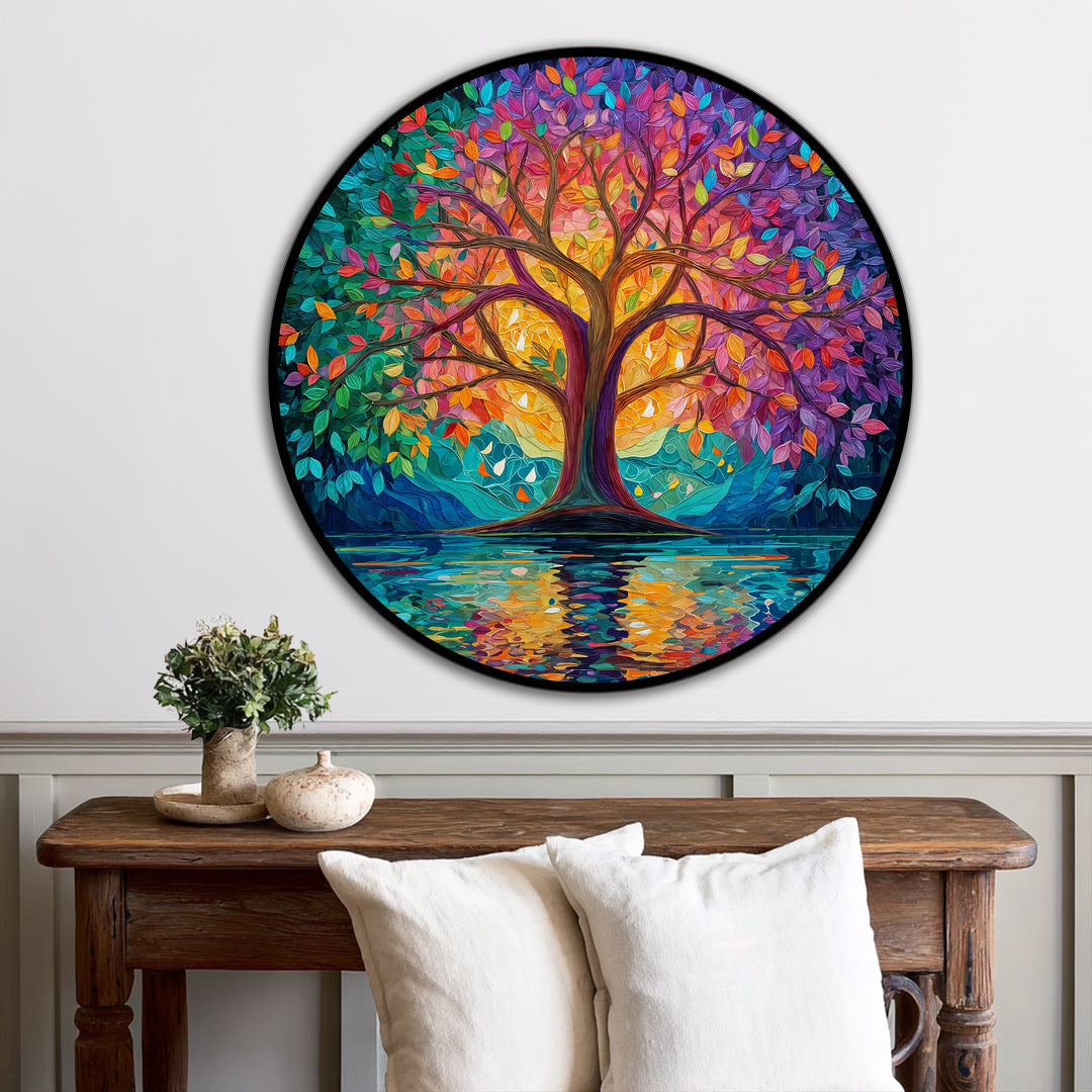 Árbol de espectro radiante: círculo abstracto colorido Cuadro al óleo