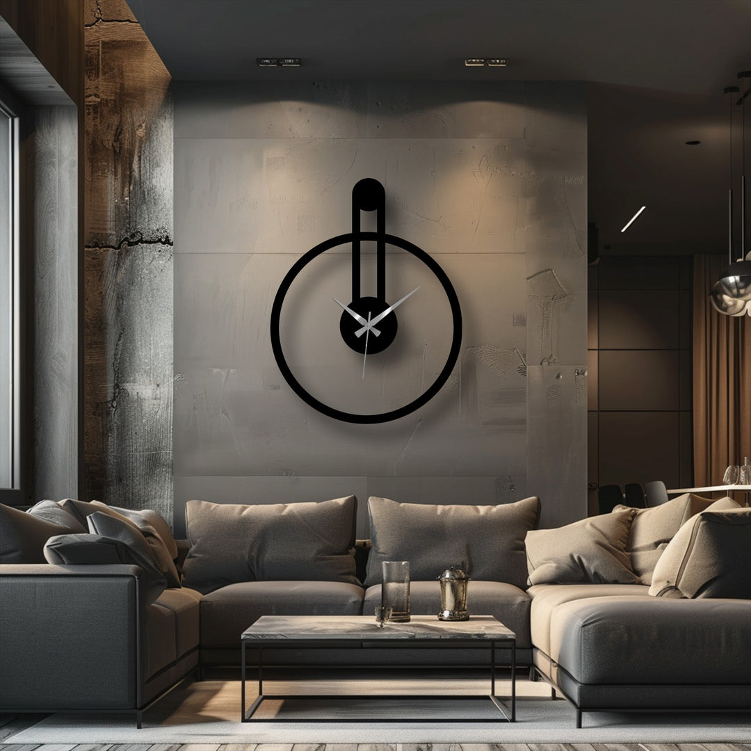 Softest cushions adorn a gray sectional beneath a minimalist round metal wall clock, offering a touch of home decor to the modern living room.