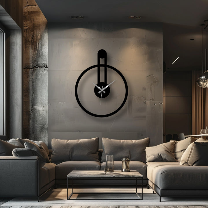 Softest cushions adorn a gray sectional beneath a minimalist round metal wall clock, offering a touch of home decor to the modern living room.