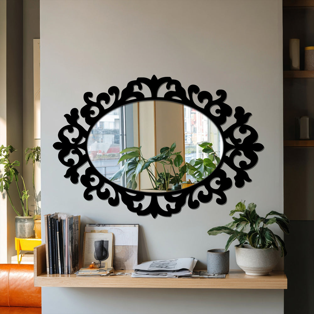 The stillness of the reflective baroque curved motif oval floor mirror highlights quiet domesticity in this modern wall mirrors design.