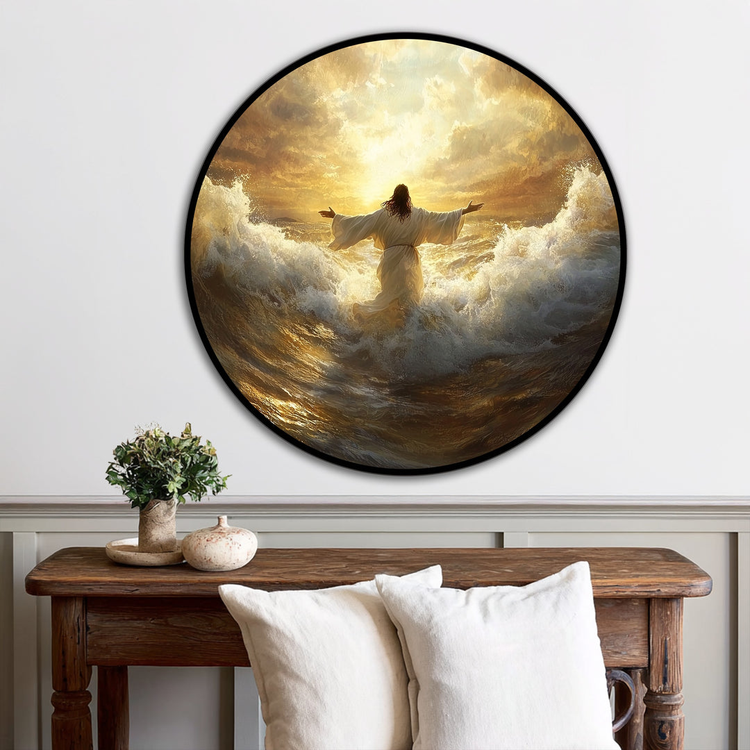 Radiant Faith – Golden Sunrise Over the Sea Oil Painting