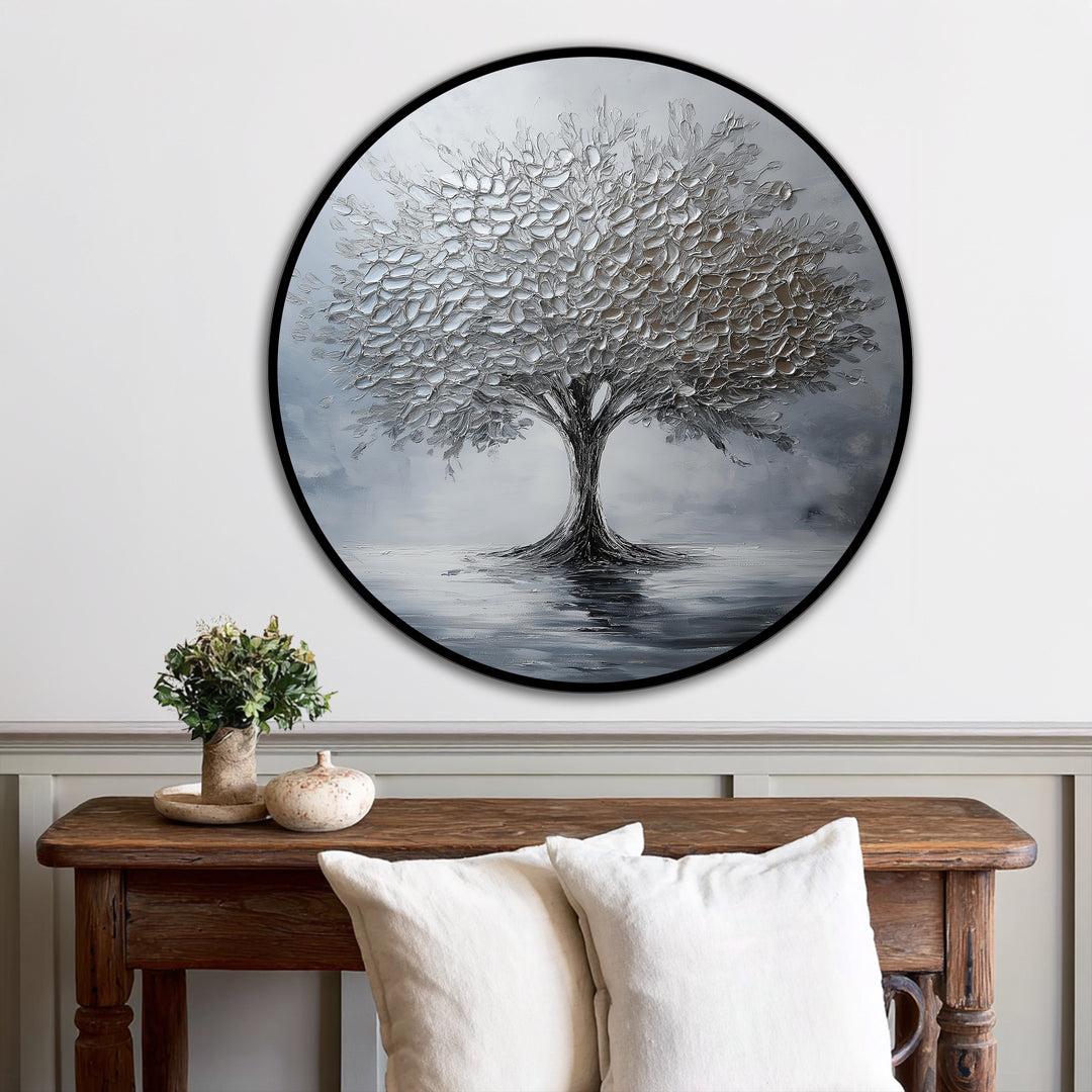 round minimalist oil painting
