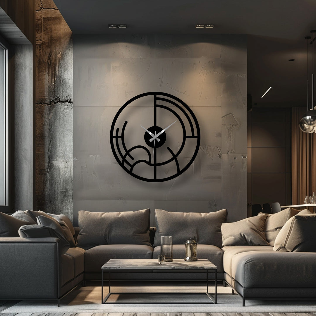 Showcasing the layering effect, this abstract geometric metal wall clock presents a unique metal wall art design with intersecting lines adding depth.