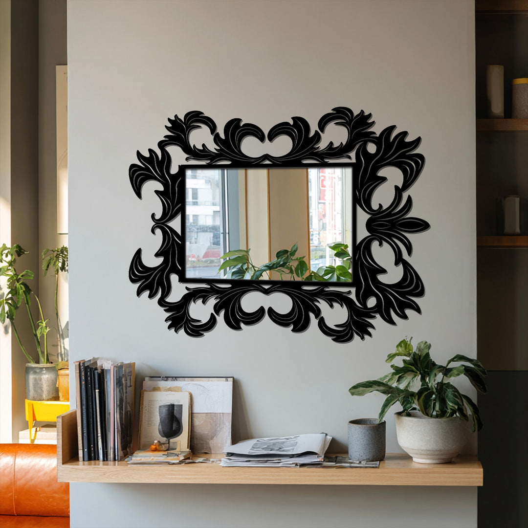 Reflecting the room's shifting light, the ornate baroque frame highlights the color transition in the framed wall mirror, enriching the metal art for wall and classic statement design.
