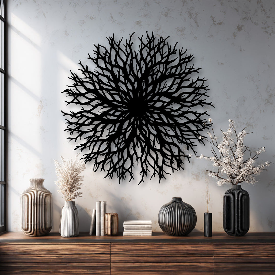 Abstract Branch Burst Metal Wall Art – Organic Radial Design Decor