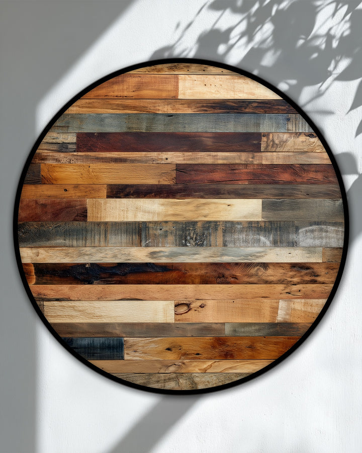 Swirling with a rustic, natural energy, this canvas art print of wooden panels evokes movement through its texture and varied wood tones.