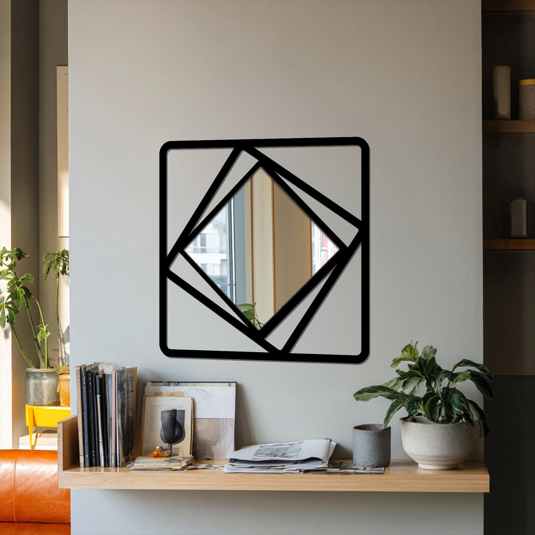 Square diamond metal wall mirror