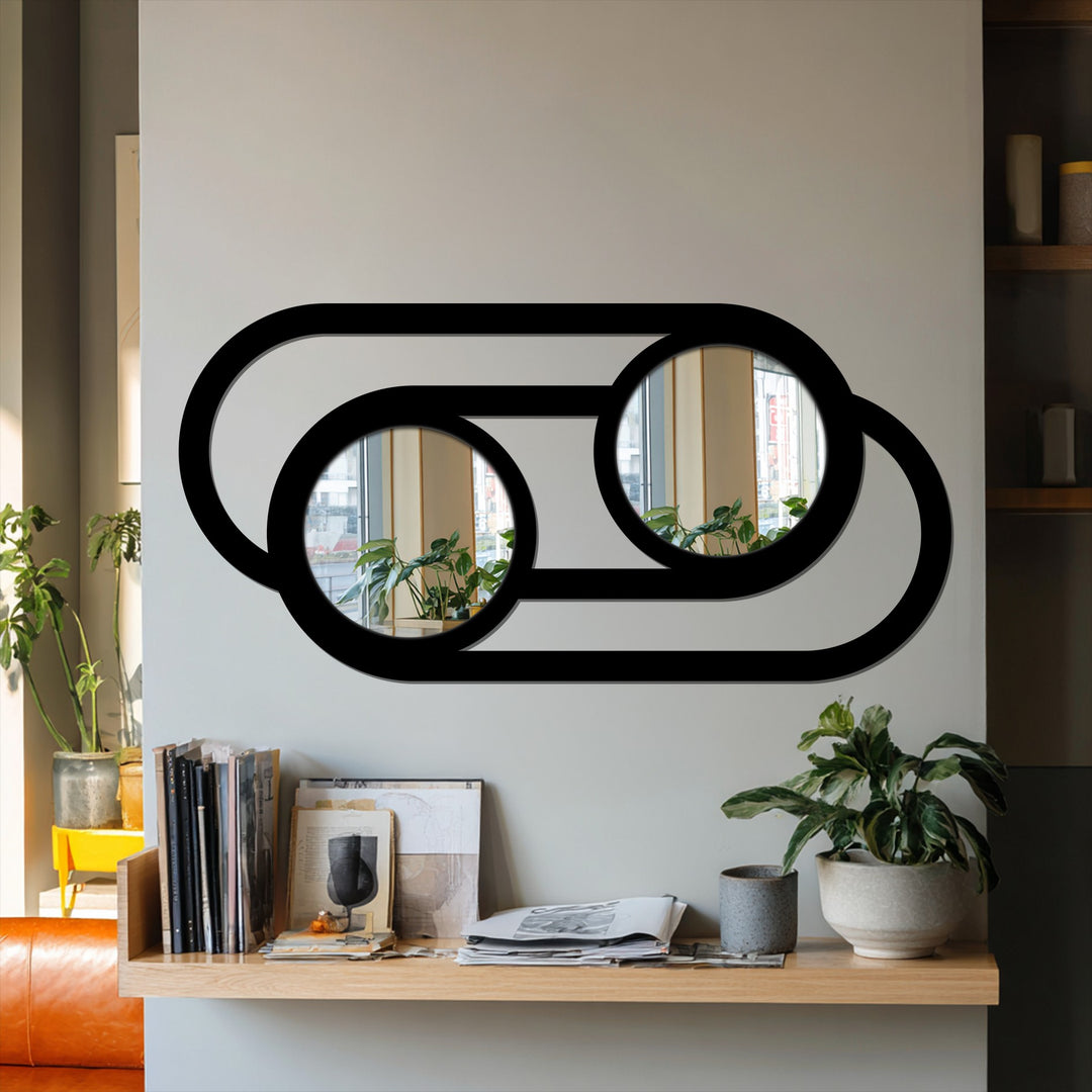 Emphasizing the sense of movement, this modern minimalist double circle link wall mirror for wall decor gives an illusion of continuous motion with its overlapping design.