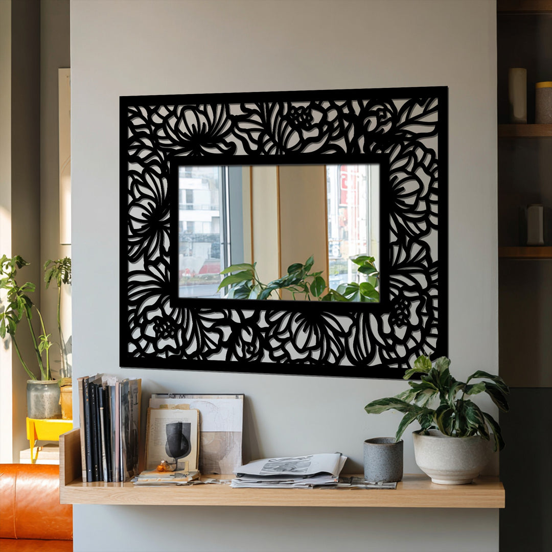 Floral Silhouette Frame Metal Floor Mirror – Botanical Cut-Out Design