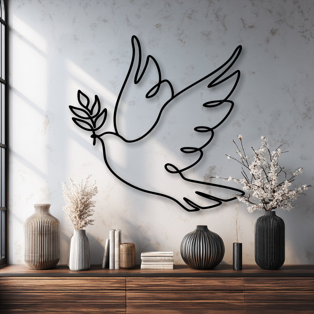 Minimalist Dove Line Art Metal Wall Art – Peace Symbol Decor