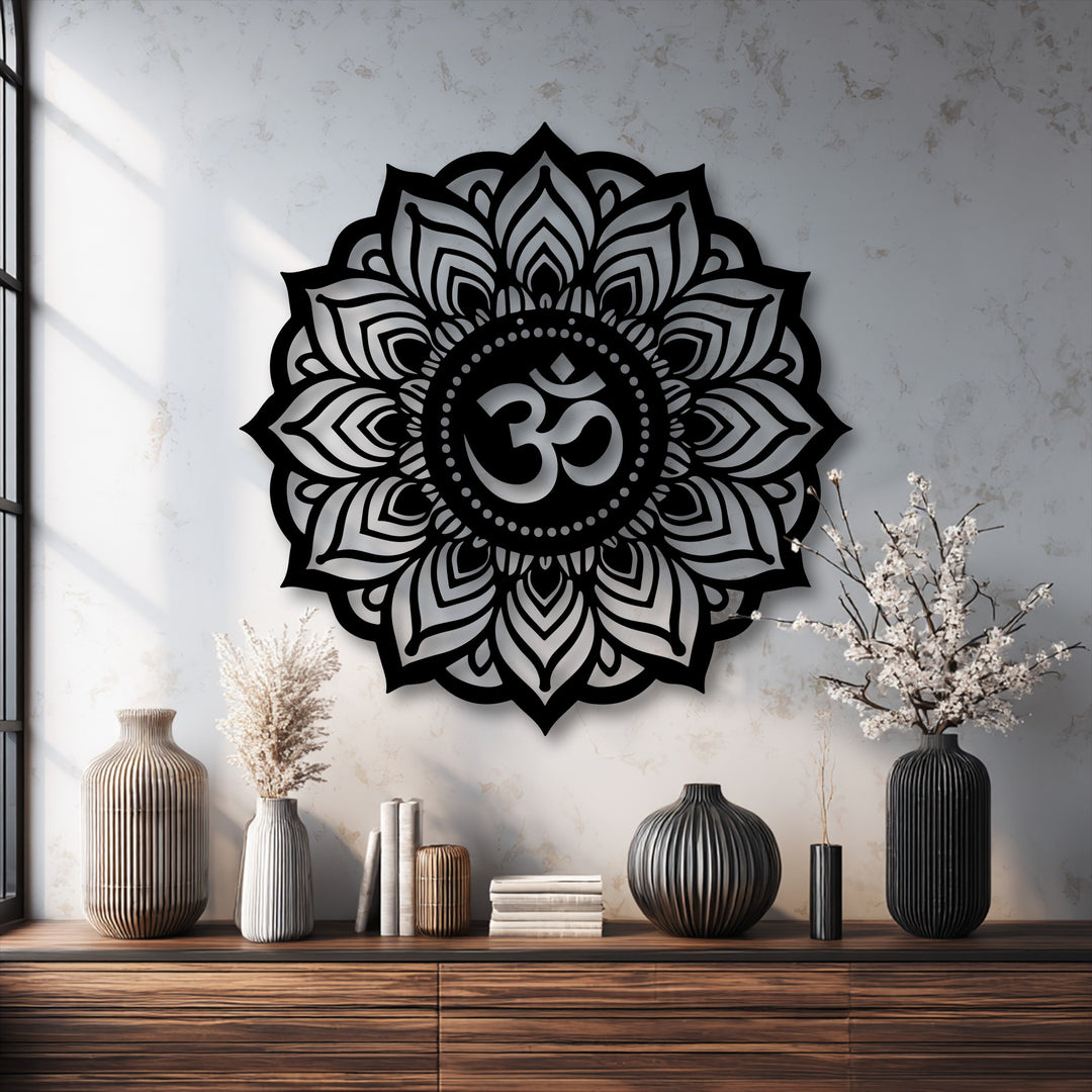 Experience exceptional material quality with this durable decorative metal art, featuring a beautifully crafted Sacred Om Mandala with spiritual lotus design.