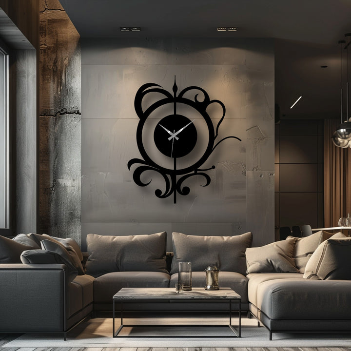 The ornate borders accentuate the stylish, circular shape of the elegant floral scroll metal wall decor, creating a beautiful edge to the modern clock.