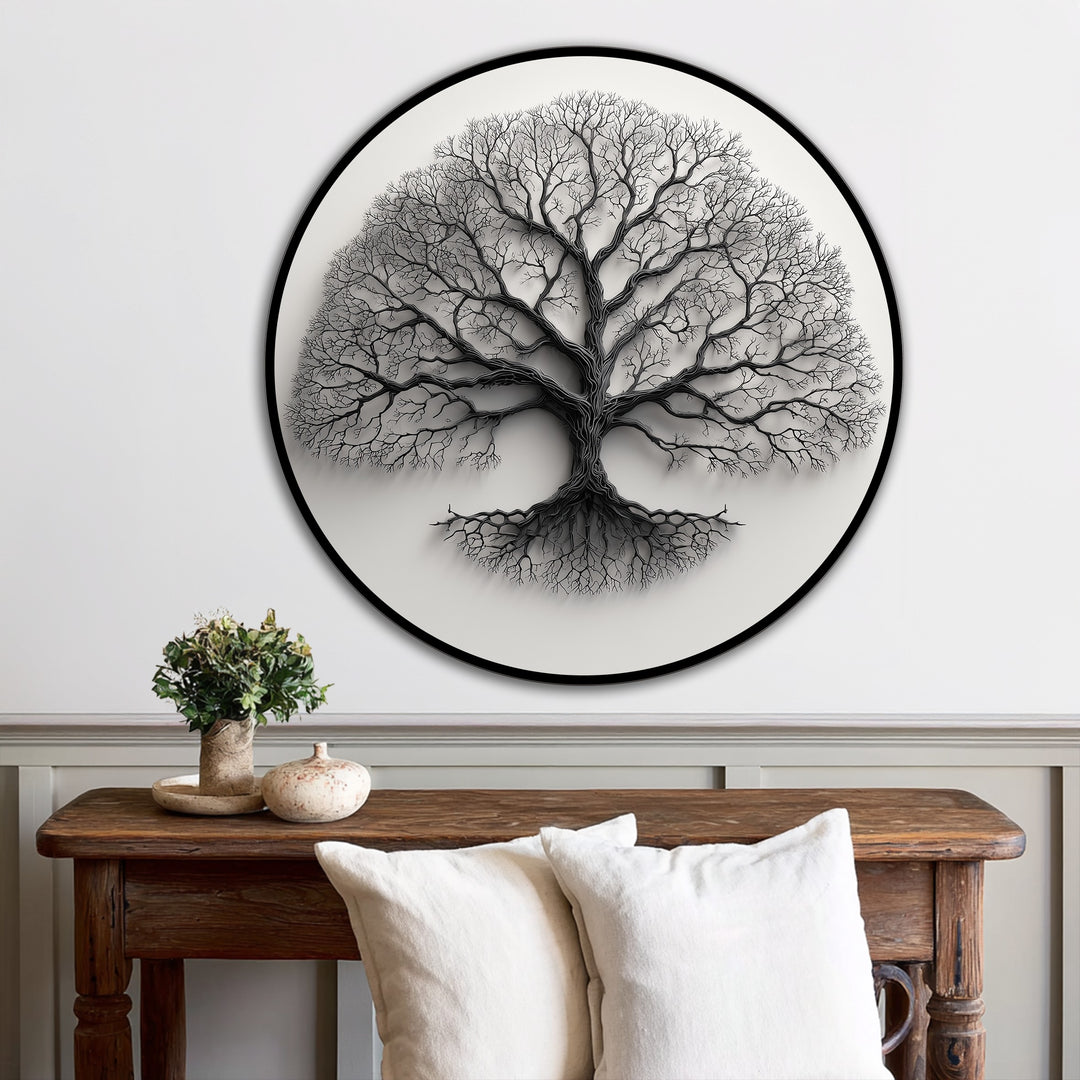 Silueta de árbol monocromática minimalista redonda Cuadro al óleo